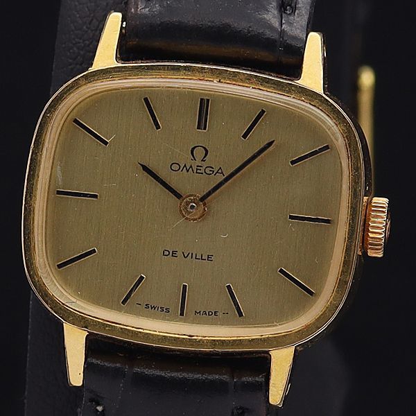 1円 オメガ 手巻き デビル ゴールド文字盤 スクエア レディース腕時計 3536000▼