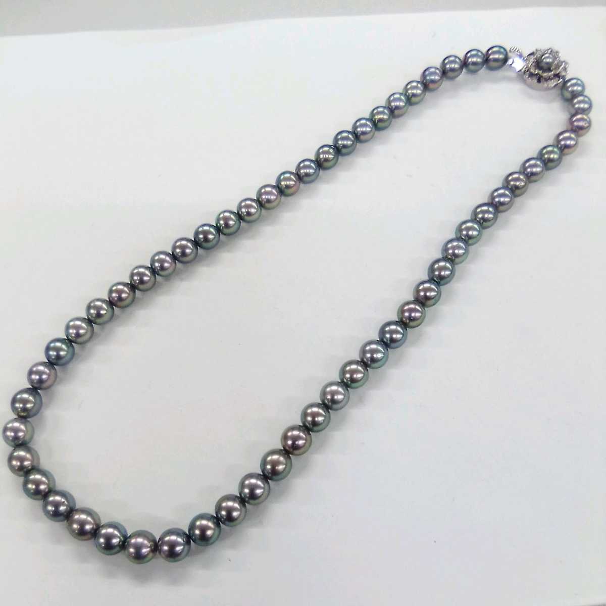 ●ハ1853H◎ジュエリーマキ　艶やか本真珠　パールネックレス　43センチ　7-7.5ミリ珠前後　留め具silver刻印あり◎送料込み◎