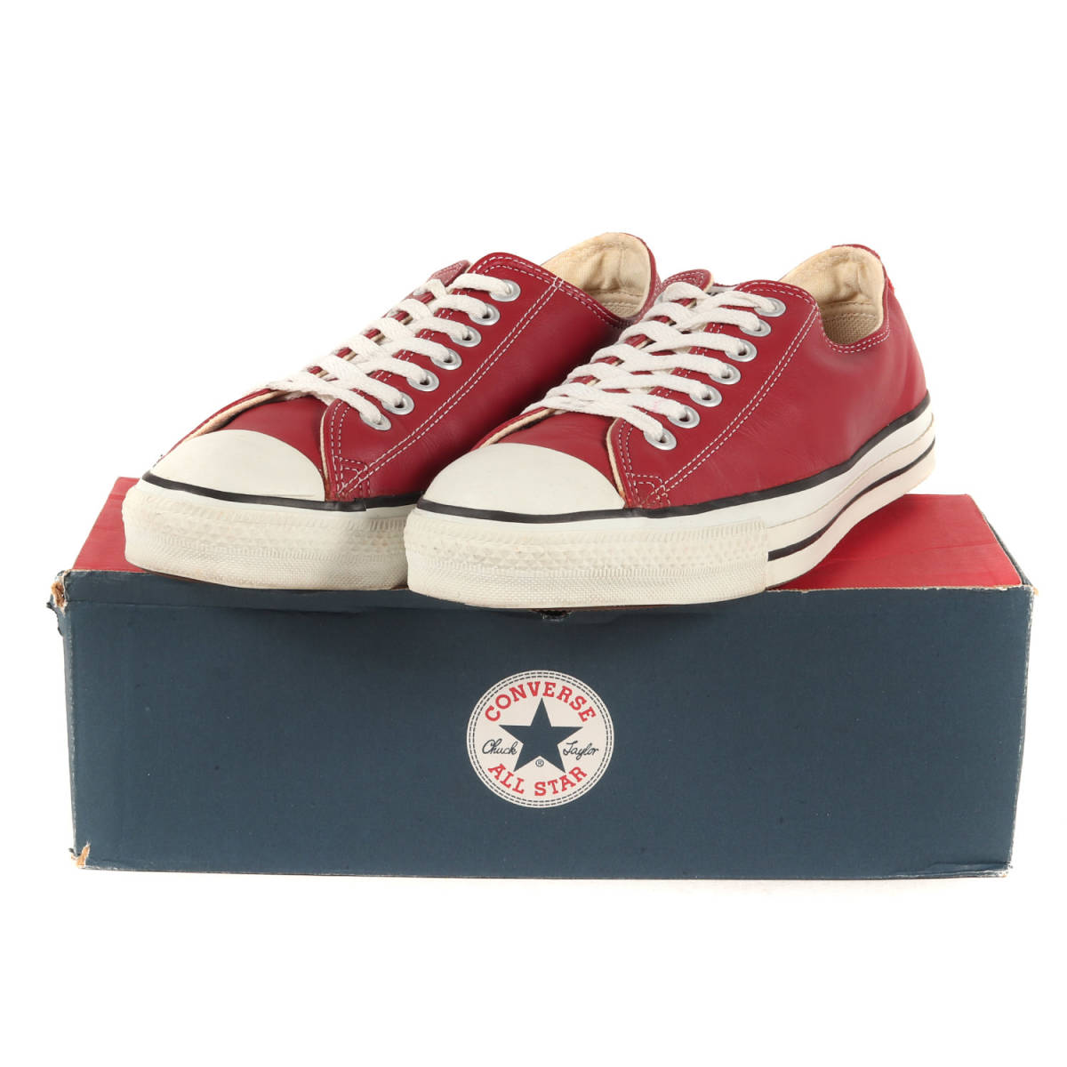 【美品】90’s USA製 CONVERSE ALL STAR LOW 15864 レッド レザー US9 27.5cm コンバース オールスター ヴィンテージ 90年代 アメリカ製