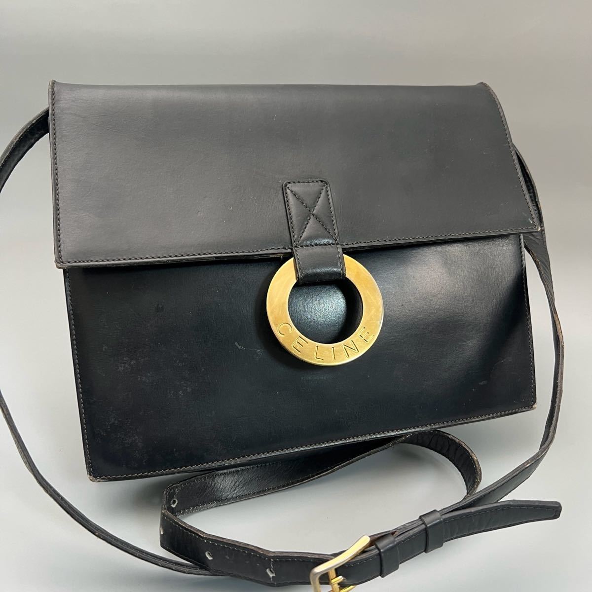 【大得価，限定SALE】 1円〜 CELINE セリーヌ ショルダーバッグ サークルロゴ ゴールド金具 ボックスカーフ レザー 黒 ブラック ヴィンテージ オールド 1スタ(ショルダーバッグ)｜売買されたオークション情報、yahoo かばん、バッグ