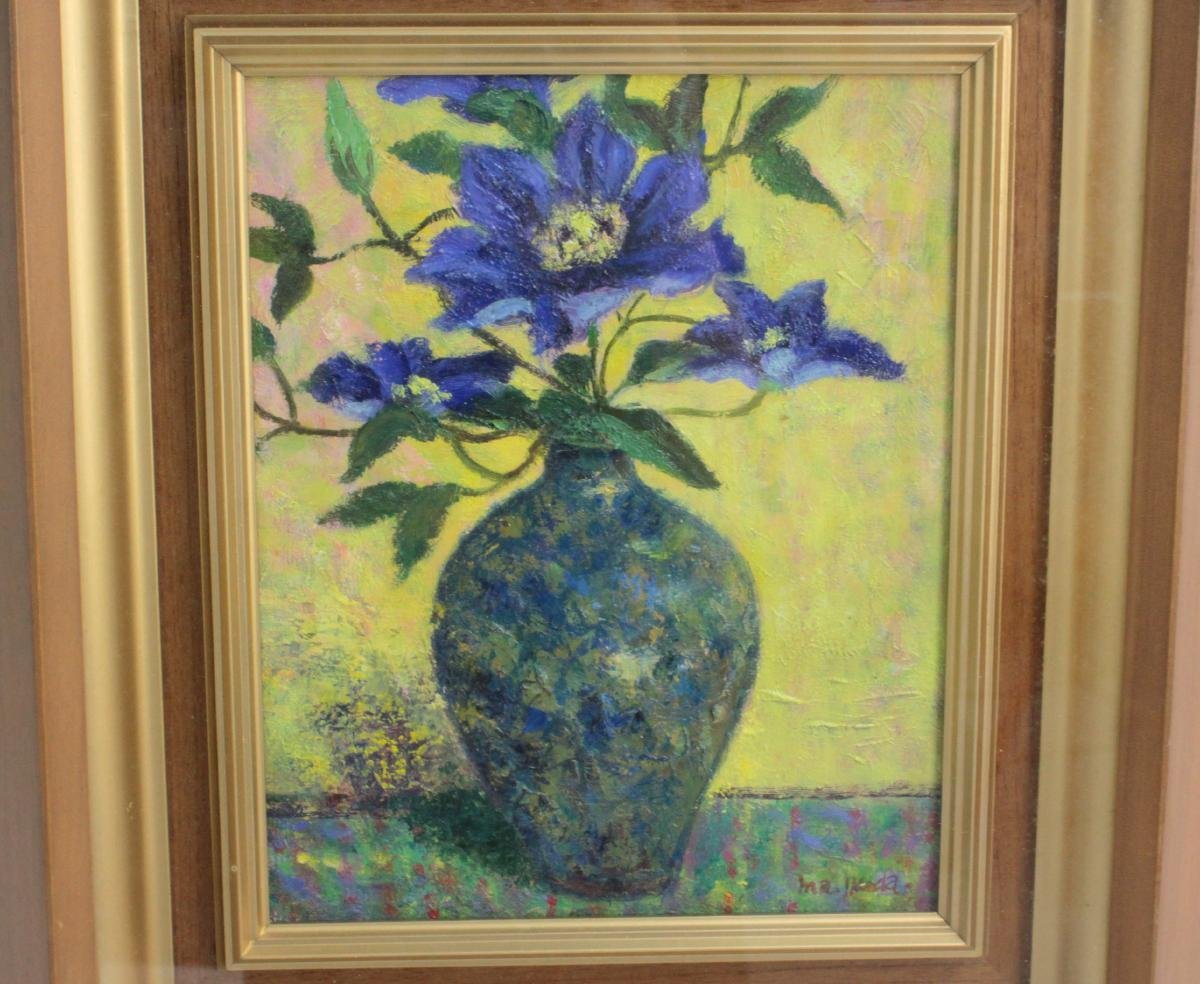 池田雅博作 鉄仙花 油彩 F3号 油絵 額縁 静物画 絵画 美術 芸術の入札 