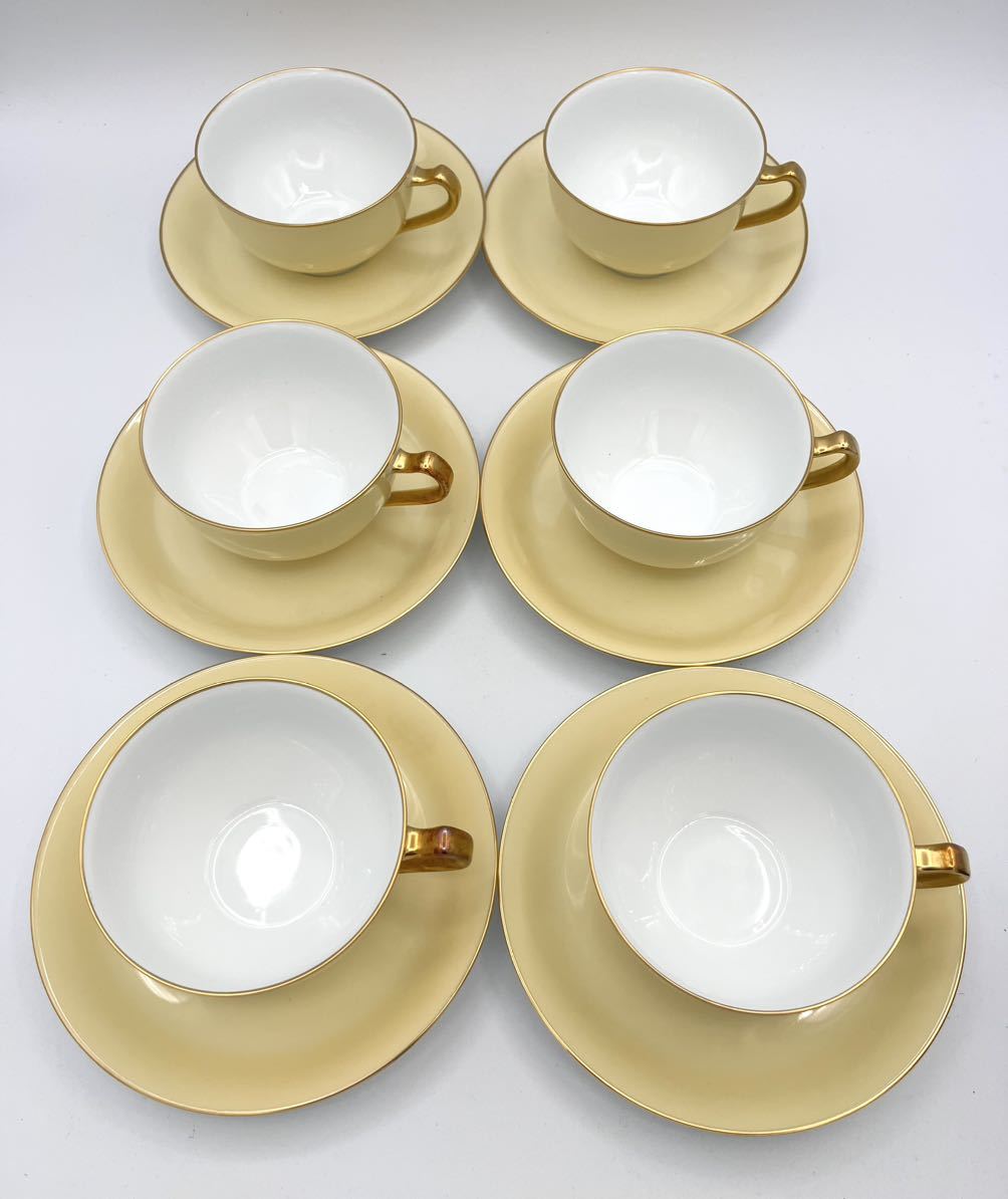 大倉陶園　色蒔き　クリームイエロー　カップ＆ソーサー6客