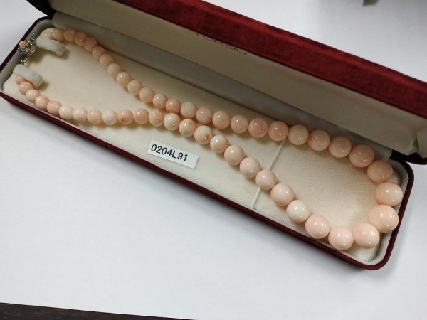 0204L91 美品本珊瑚 ピンクスキンサンゴ ネックレス 箱付 刻印 約62.5 