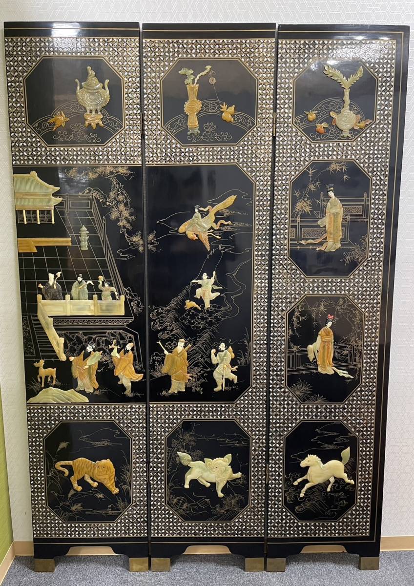 中国美術 卓屏 衝立 松鶴図 木製台座付 松鷹図 文化遺産オンライン