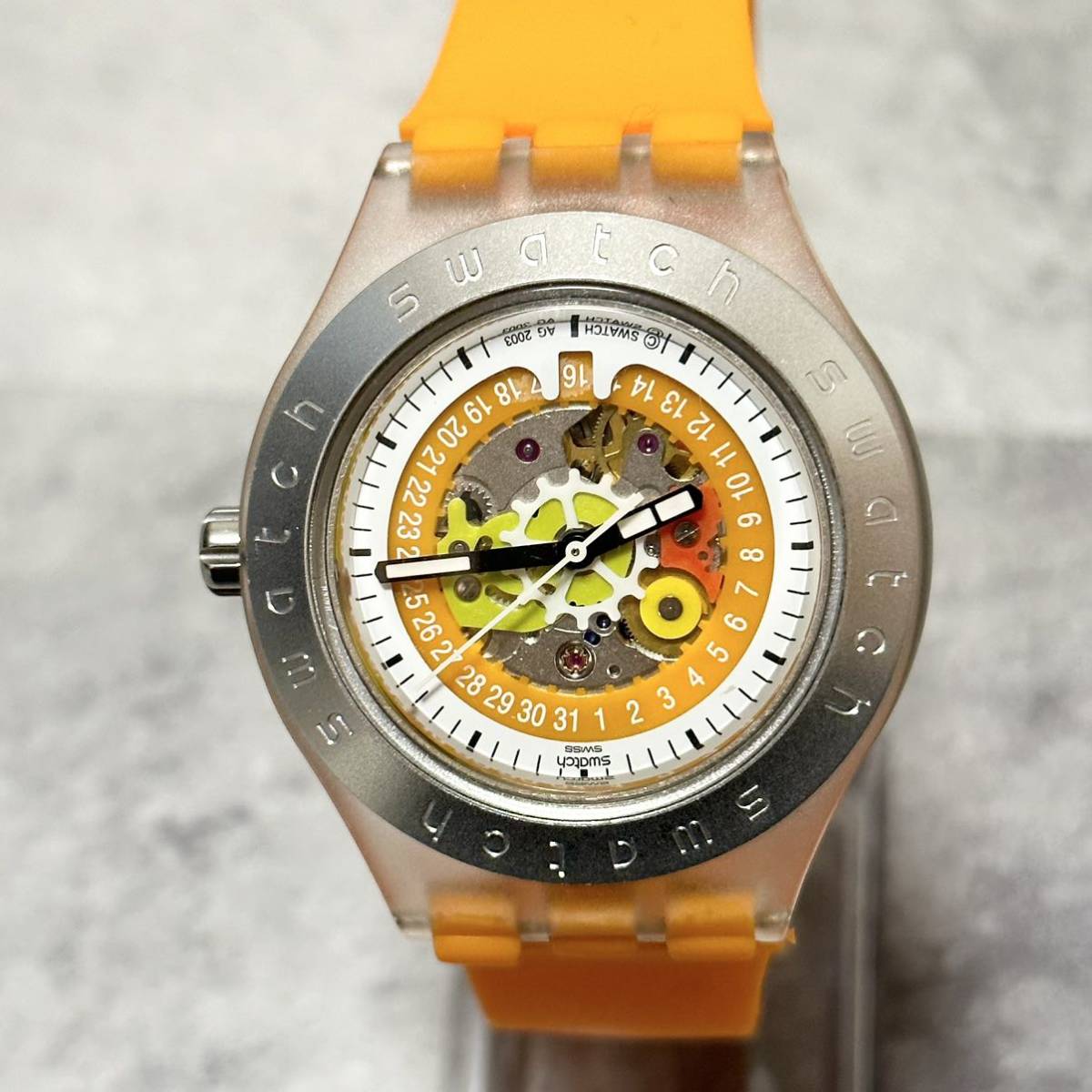 自動巻き】スウォッチ Swatch 腕時計 スケルトン クリア オレンジ