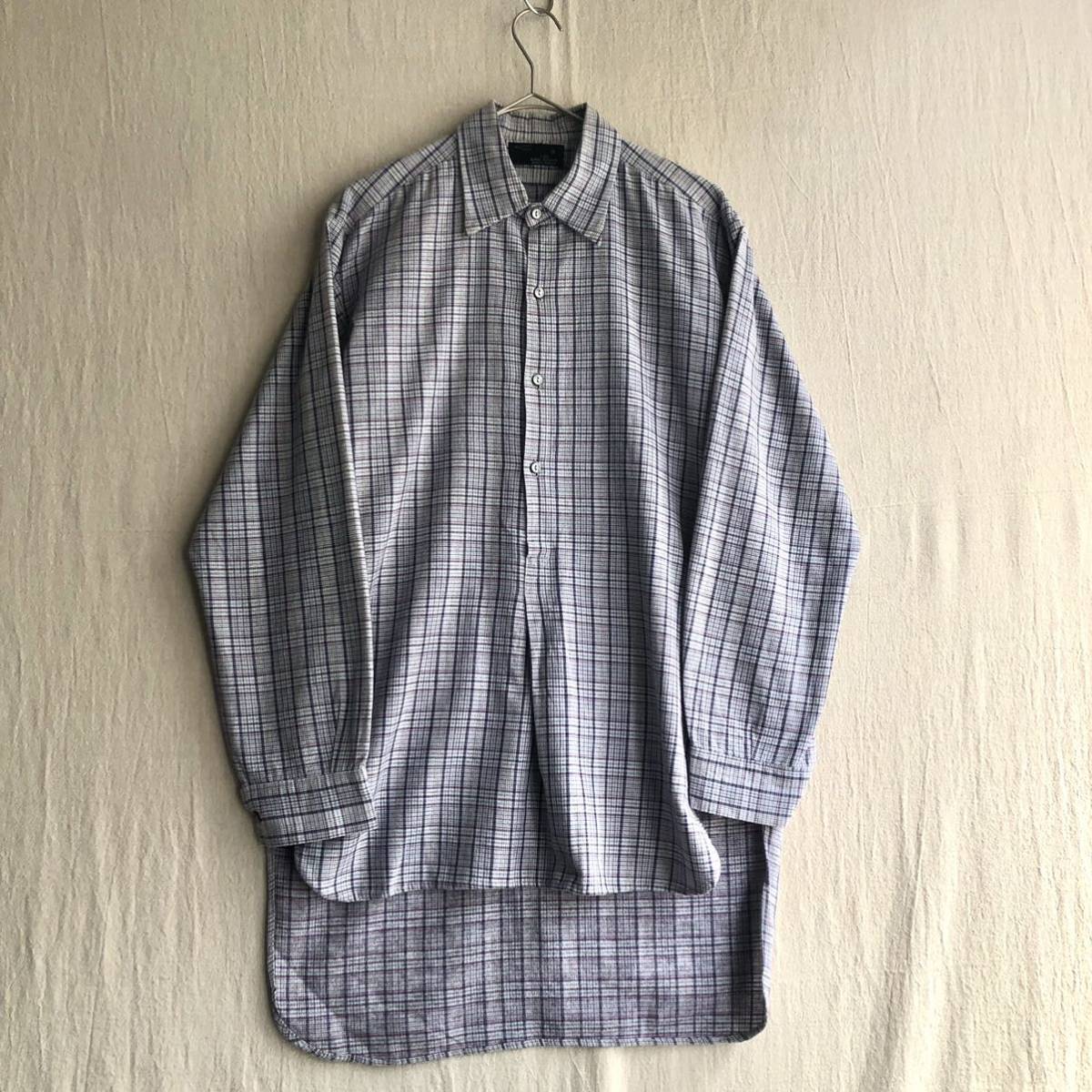 50s 60s Euro vintage チェック グランパ シャツ / パープル ブルー 