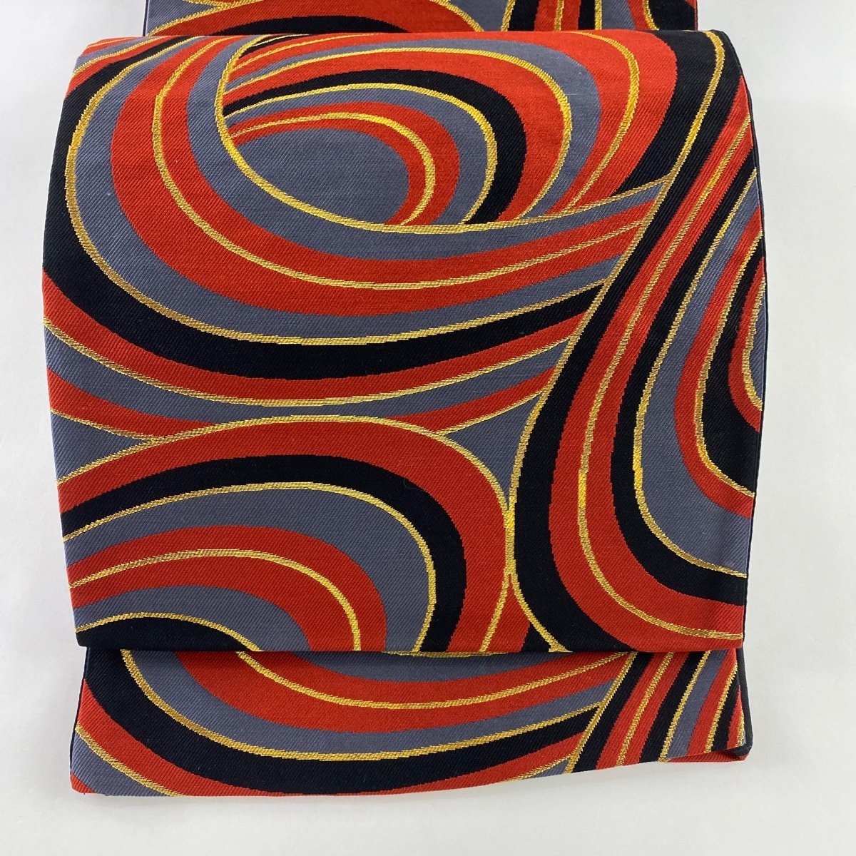 袋帯 美品 秀品 幾何学 金糸 赤 六通 正絹 【中古】