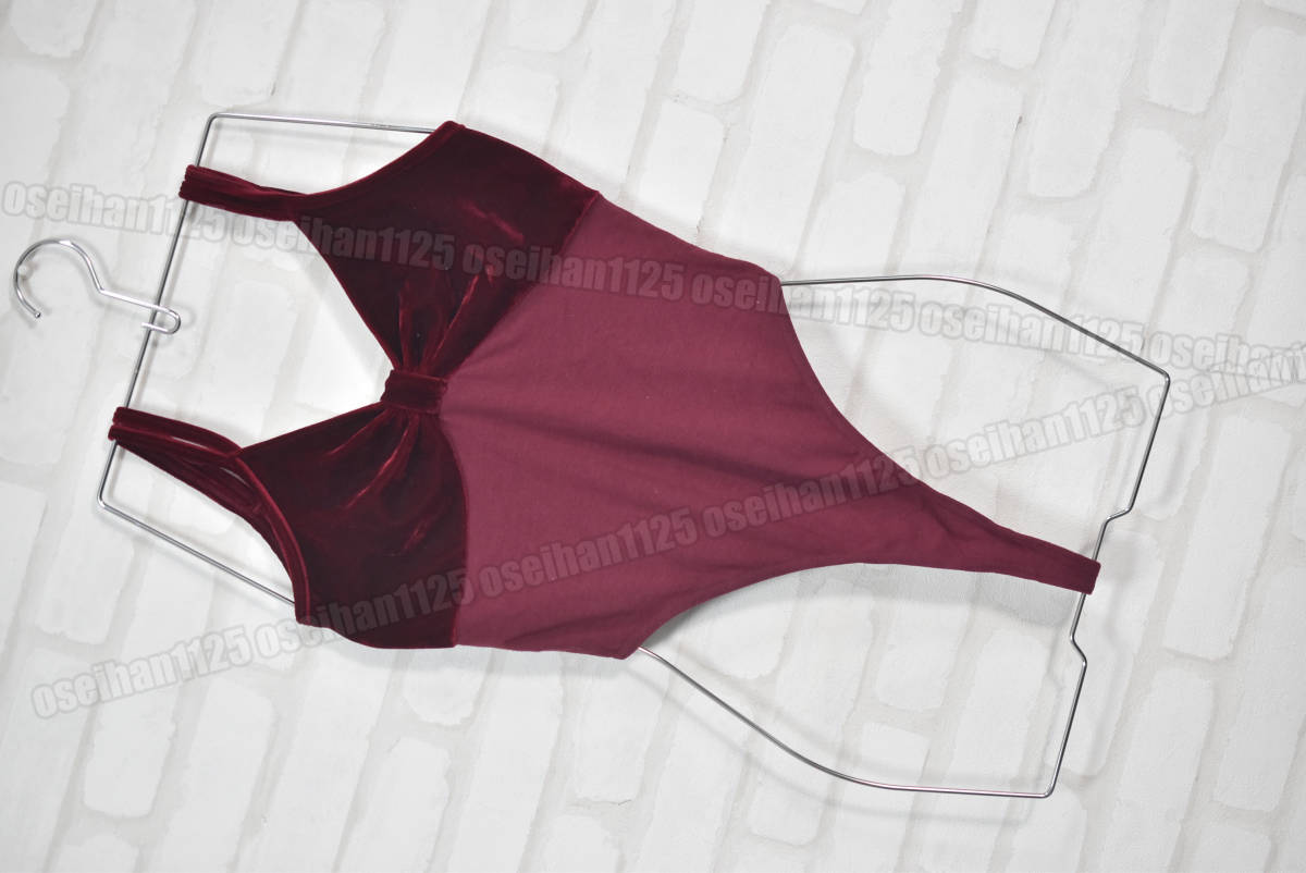 NON エアロビクス ダンス Tバック型 ハイレグ レオタード ベロア切替 エンジ