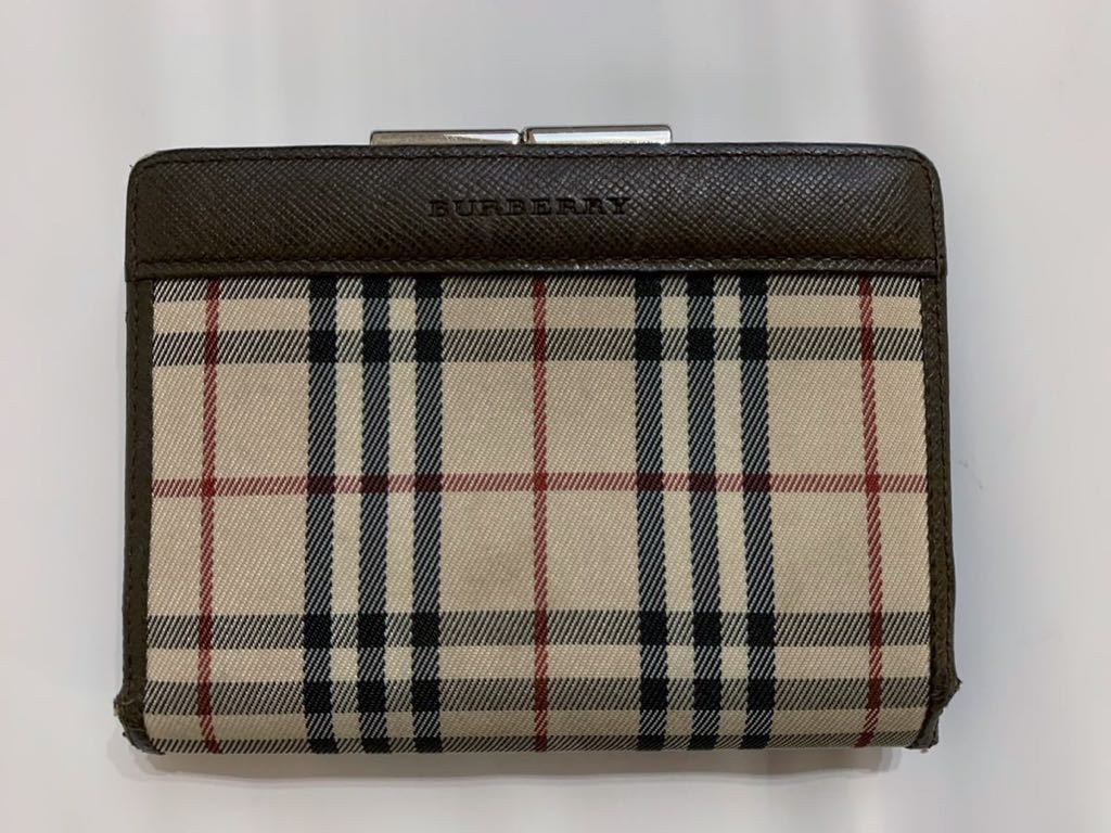 バーバリー ノバチェック がま口 財布 2つ折り レザーキャンパス 服飾 
