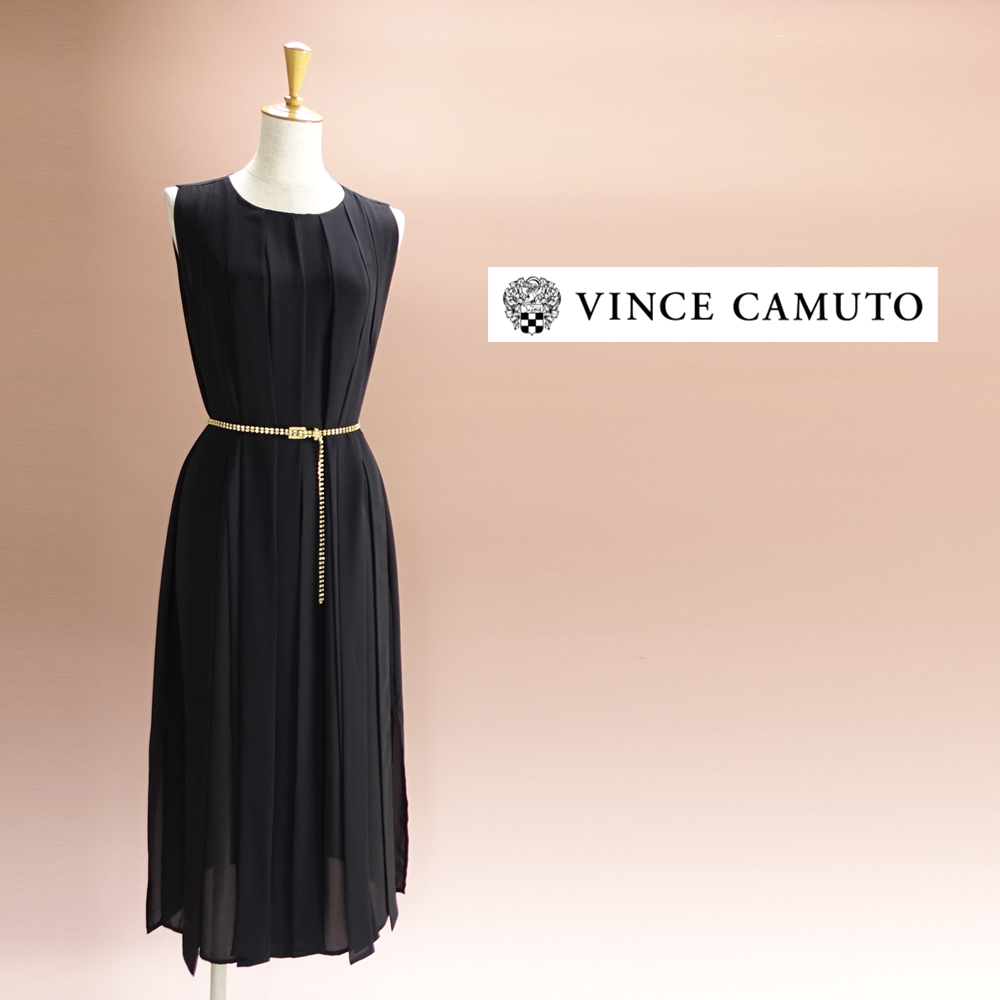 新品 ヴィンスカムート 4/9号 黒 シフォン ワンピース パーティドレス ブラック 結婚式 二次会 披露宴 フォーマル お呼ばれ 華38Y2303
