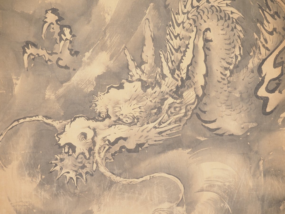 真作】【蘇山】[杉谷雪樵] 7935 大幅 掛軸 日本画 「昇龍」 合箱 絹本 