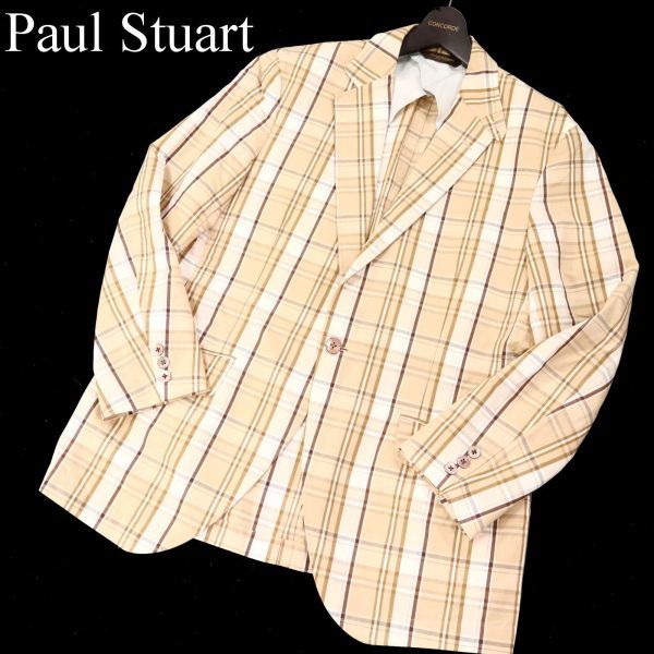 Paul Stuart ポール・スチュアート 春夏 コットン&リネン★ アンコン チェック ジャケット ブレザー Sz.LL　メンズ　G3T00876_3#M