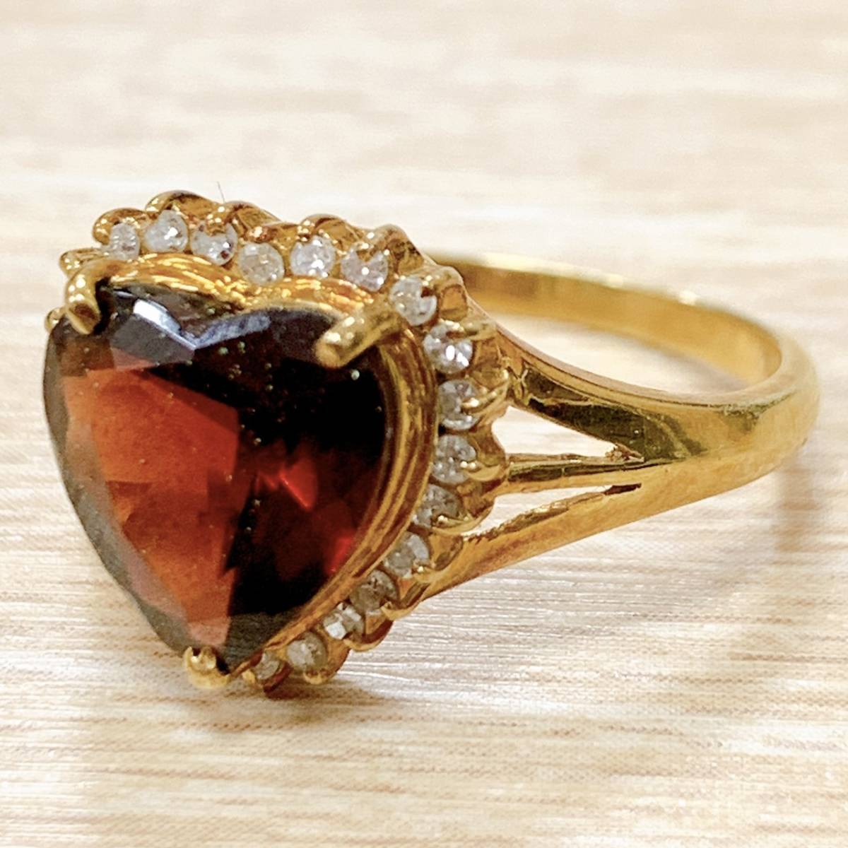 K18 赤茶色石 1石 石目刻印無し リング 指輪 12号 2.9ｇ メレダイヤ アクセサリー ジュエリー 【12628