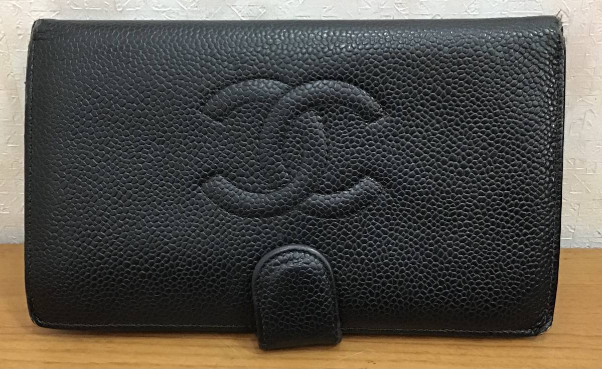 ココマーク キャビアスキン CHANEL シャネル 長財布 ブラック 二つ折り 