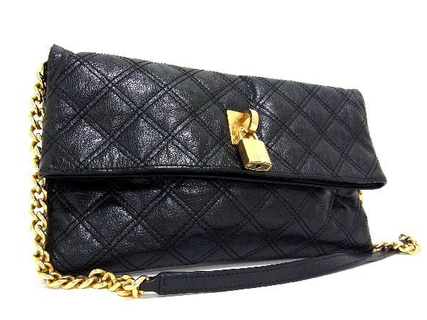 1円 ■美品■ MARC JACOBS マークジェイコブス レザー チェーン キルティング 2WAY クラッチ ショルダーバッグ ブラック系 AJ5488ヌh