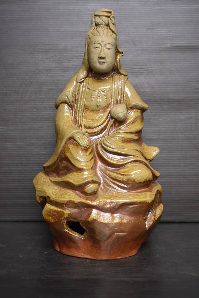 仏像 唐物 - 仏教美術 東洋彫刻 置物 観音頭 銅拓金 明時代 造像