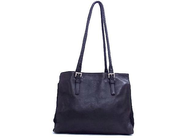 1円 PRADA プラダ サフィアーノレザー×テスートナイロン トートバッグ ショルダー 手提げかばん 肩掛け レディース ブラック系 CA6403ホケ