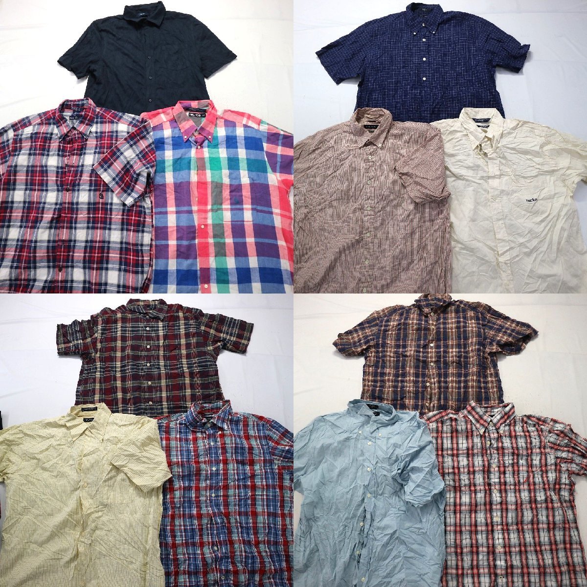 ◎NAUTICA半袖シャツ set チェック系 無地系 他 (メンズL) 12枚セット まとめ売り 古着卸 1円スタート 最落なし MM6999