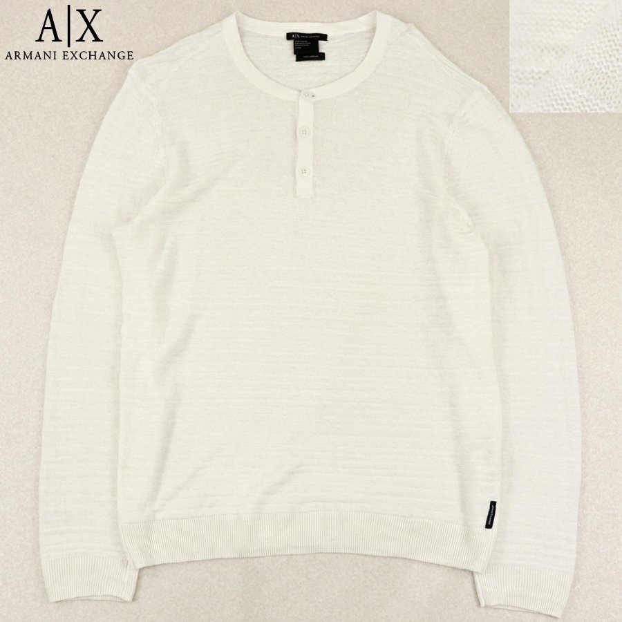 国内正規品 美品 ジョルジオ・アルマーニ A/X アルマーニ・エクスチェンジ 春夏 麻100％ リネン サマーニットセーター L アイボリー メンズ