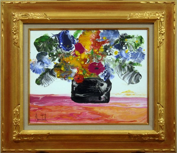 高橋惟一 真作 「花」油彩3号 スイスで活躍 評価1号23万円 古径製額縁