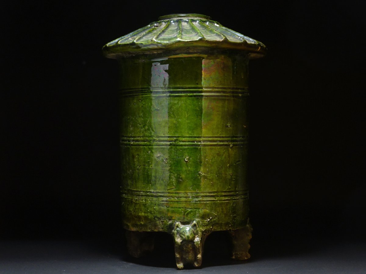 【開】中国古玩 時代 漢緑釉 獣脚 三足 穀倉 発掘出土 副葬品 TZ6