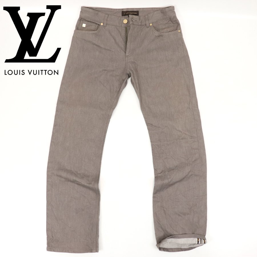 相場価格￥128，000- 美品 イタリア製 LOUIS VUITTON ルイヴィトン シルク混 ストレートデニムパンツ グレー 灰 42 JP:M ジーンズ メンズ-