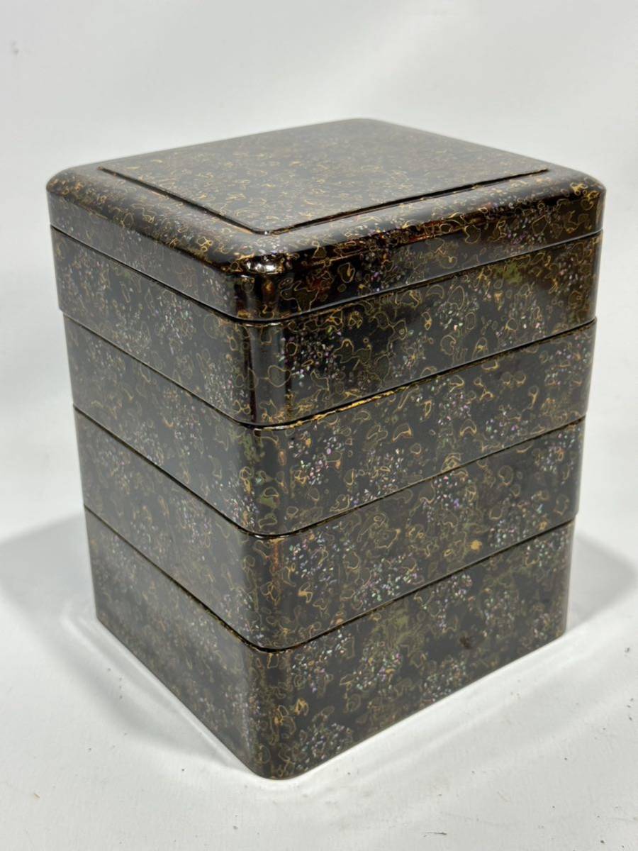 専用 MA24 時代木製漆器 光琳蒔絵 五段重 重台 菊蝶金銀蒔絵 時代 極美