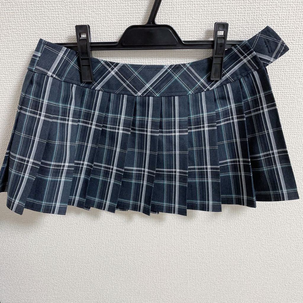 制服 グレー・白・緑 チェック柄 マイクロミニスカート W70 丈27 冬用