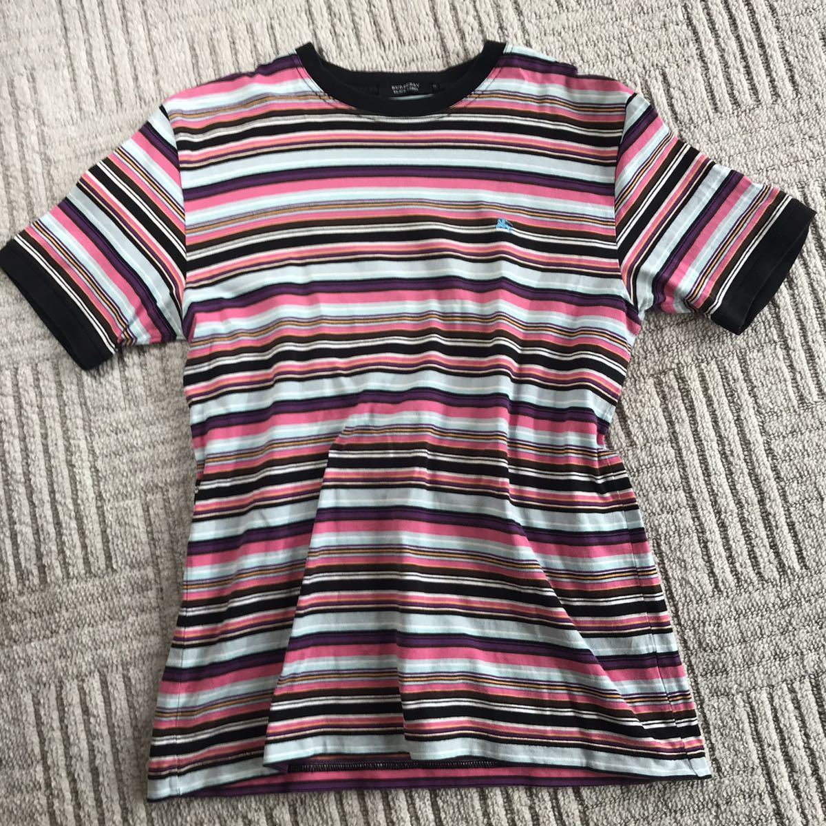 バーバリーブラックレーベル［大きいサイズL］半袖Tシャツ ボーダー マルチストライプ メンズ 3 ノバチェック Burberry Black Label 美品