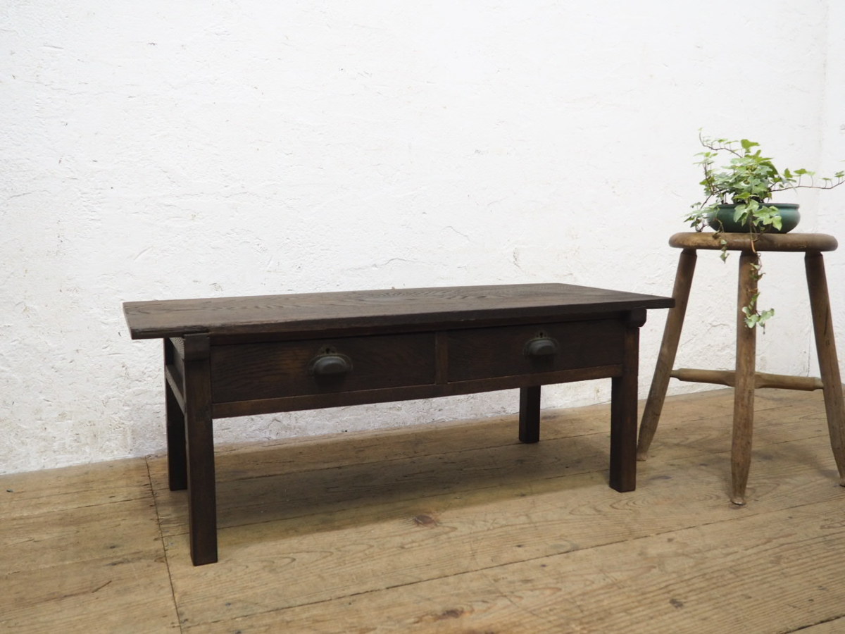 タY0425◆天板W84，5cm×D35cm◆栗の一枚板のレトロな古い木製ローテーブル◆文机 座卓 ちゃぶ台 展示台 和室 和モダン アンティークI笹4