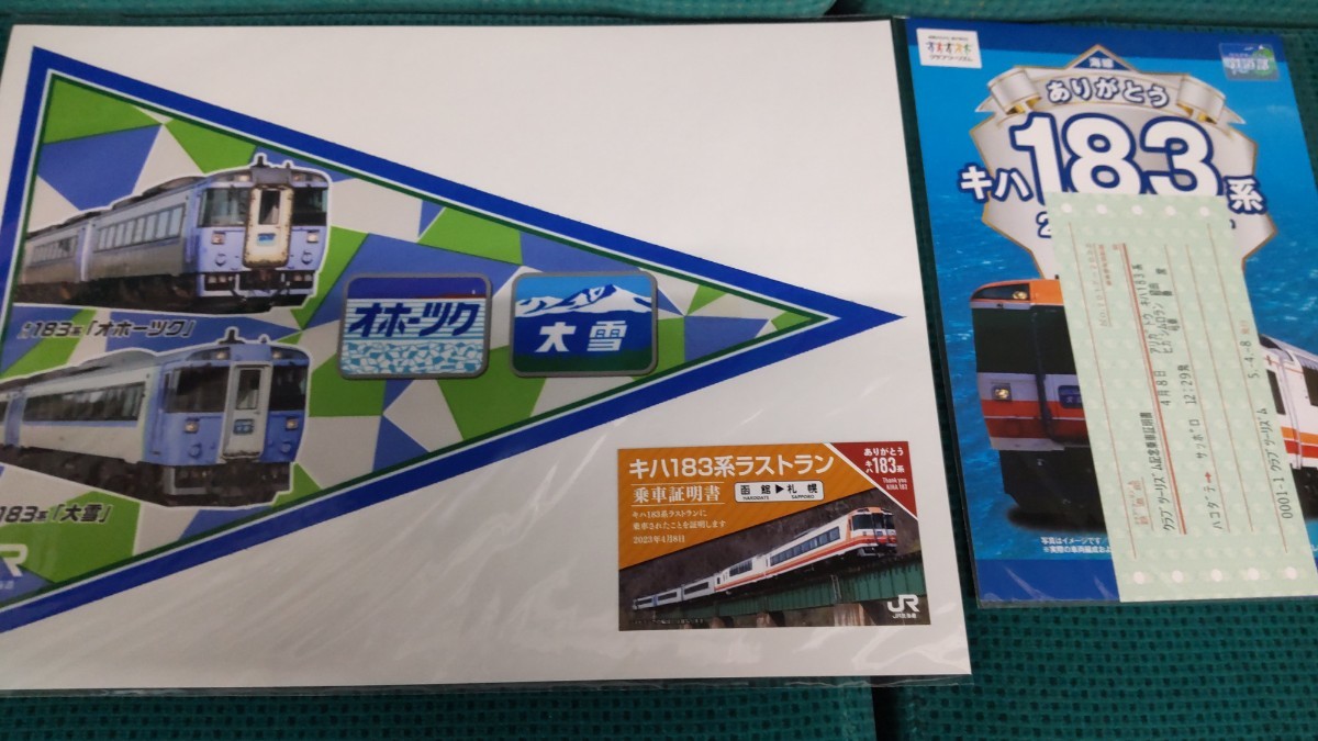 4/8 JR北海道ありがとうキハ183系の旅 函館～札幌(東室蘭経由 海線)ツアー 乗車証明書他乗車記念品一式 