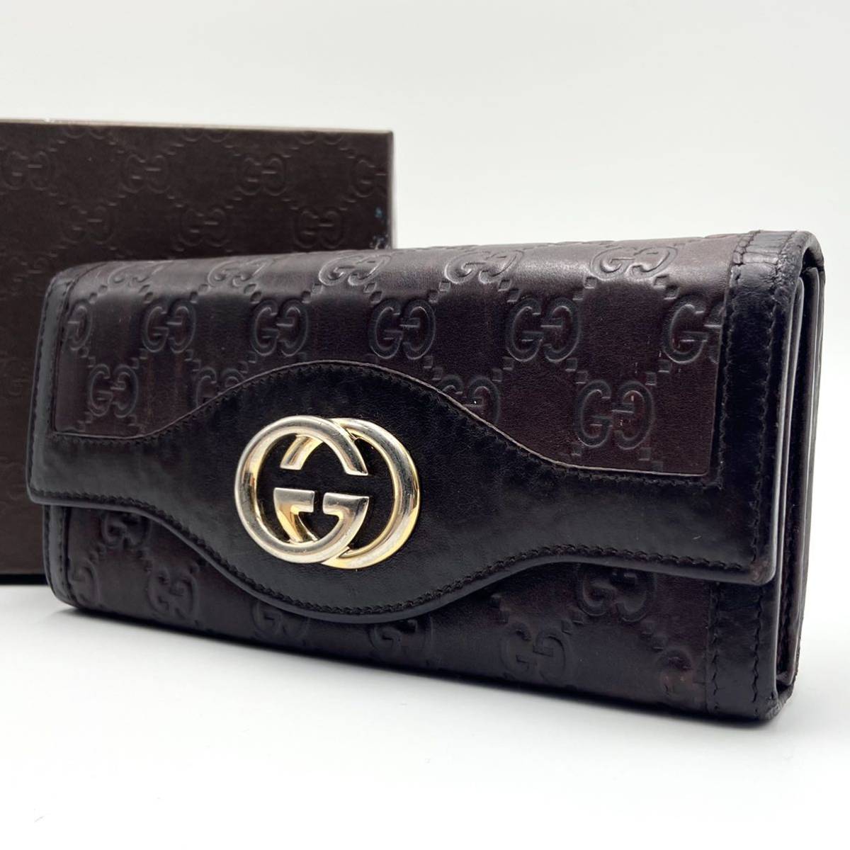 ○超高級○GUCCI グッチ スーキー 長財布 GG シマ ダークブラウン 