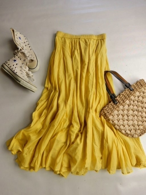 シップス SHIPS コットン100%大人可愛いきれい色マキシ丈ロング丈コットンボイルギャザースカート♪