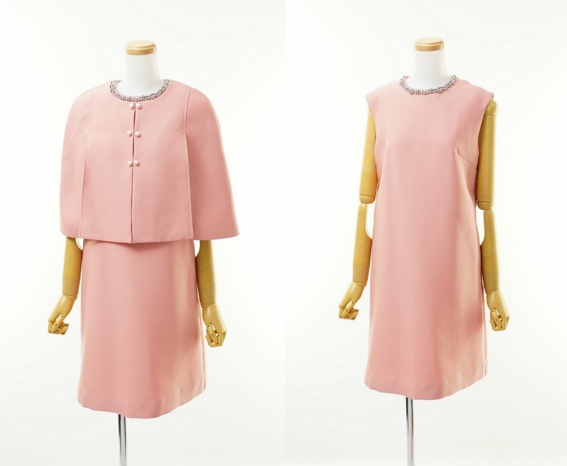 GN2285〇チェスティ/Chesty*2点セット*襟ビジュー装飾/ノースリーブワンピース*パール釦装飾/ケープ*サイズ0*ピンク系