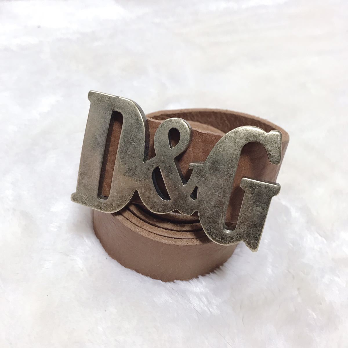 美品 ドルチェ&ガッバーナ ベルト D&G ロゴバックル レザー ブラウン DOLCE&GABBANA