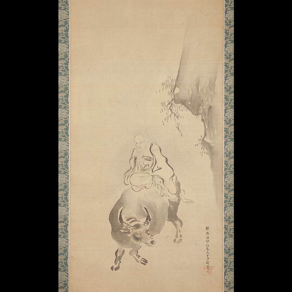 模写/狩野探幽/寿老人図/布袋屋掛軸HE-619 悪し