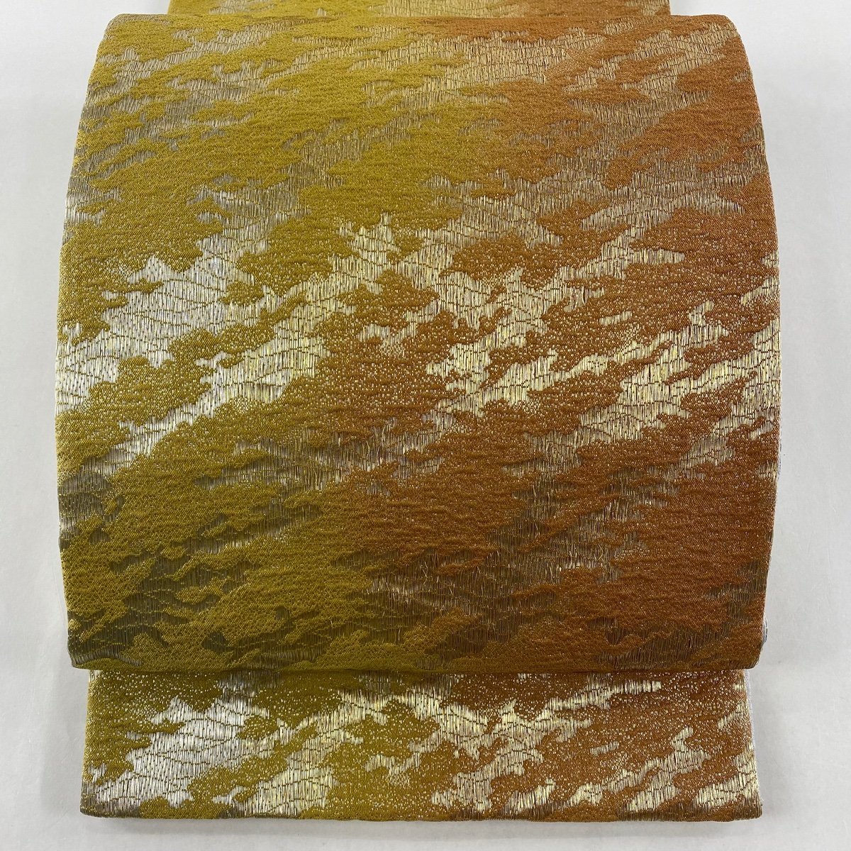 袋帯 秀品 霞 金糸 箔 山吹色 正絹 【中古】