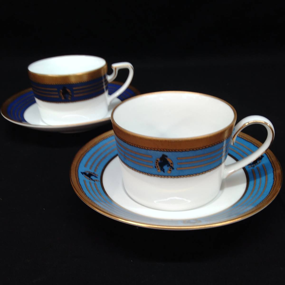 CELINE セリーヌ カップ&ソーサー 2点セット ブルー ライトブルー 金彩 コーヒーカップ ティーカップ 洋食器 青 水色 コレクション