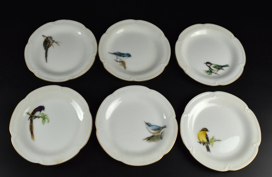 蔵A2099c】大倉陶園 絵替鳥文 プレート 小皿 6客 リミテッドエディション