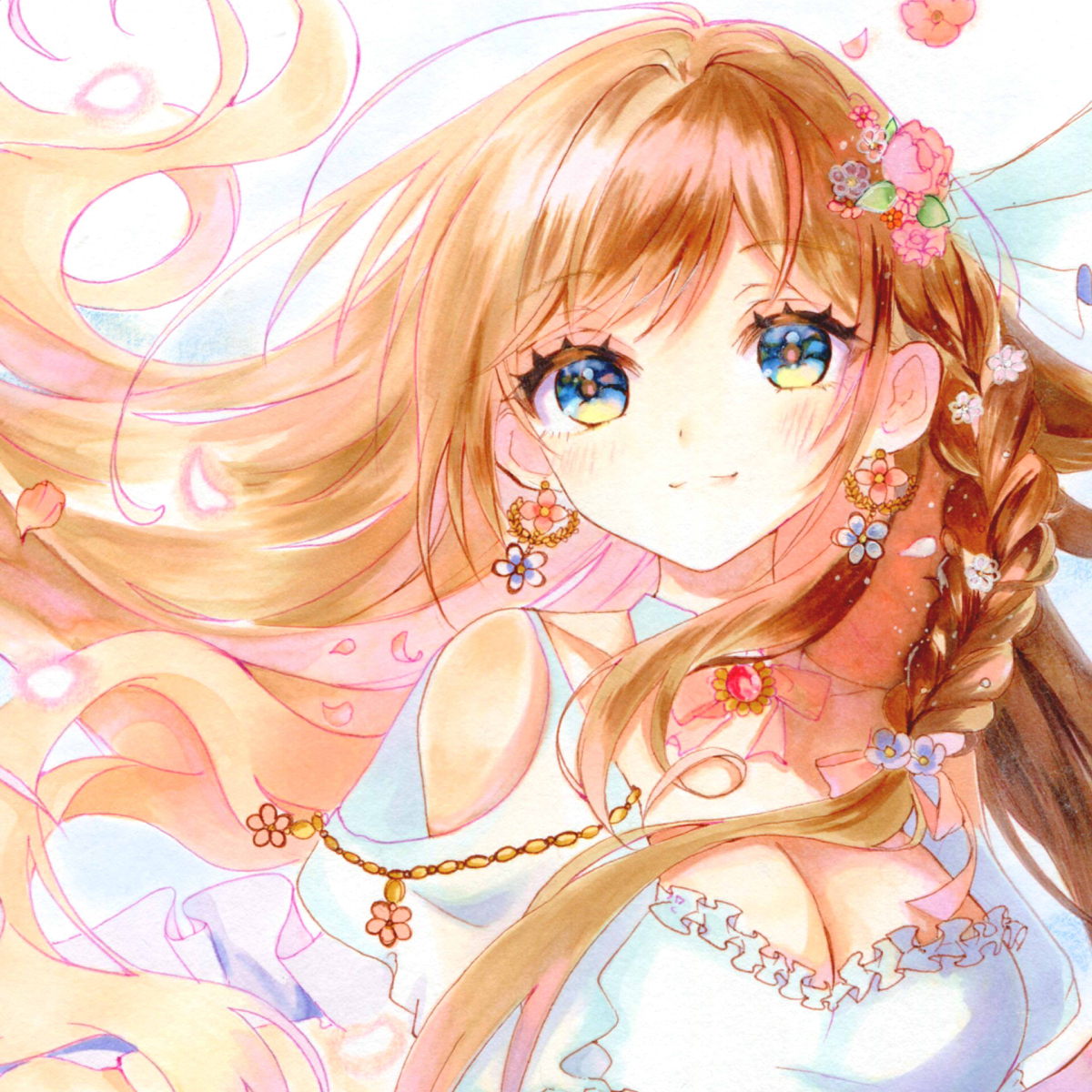 オリジナル手描きイラスト◇花のお姫様◇A4 手描きイラスト オリジナル 