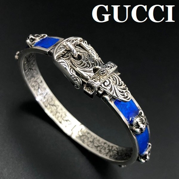  良品 GUCCI グッチ グッチガーデン キャットヘッド シルバー ブレスレット バングル 461908 SV925 エマイユ 青/ブルー 正規品 保証 最落無(バングル)｜売買されたオークション情報、yahooの商品情 バングル