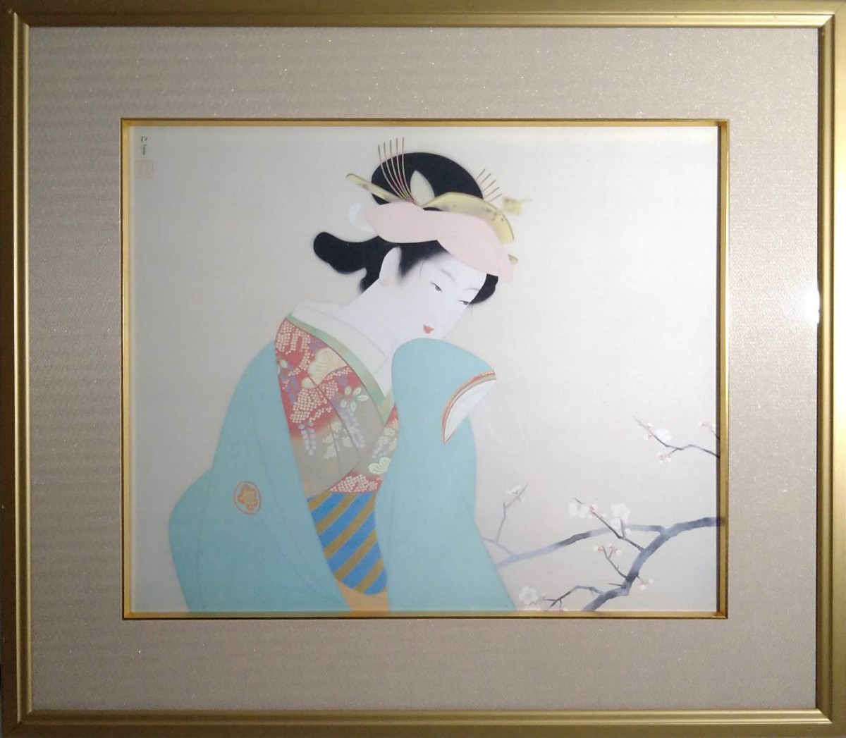 7『高級複製画/文化勲章 上村松園【春芳】共シール/額装縦65㎝横74