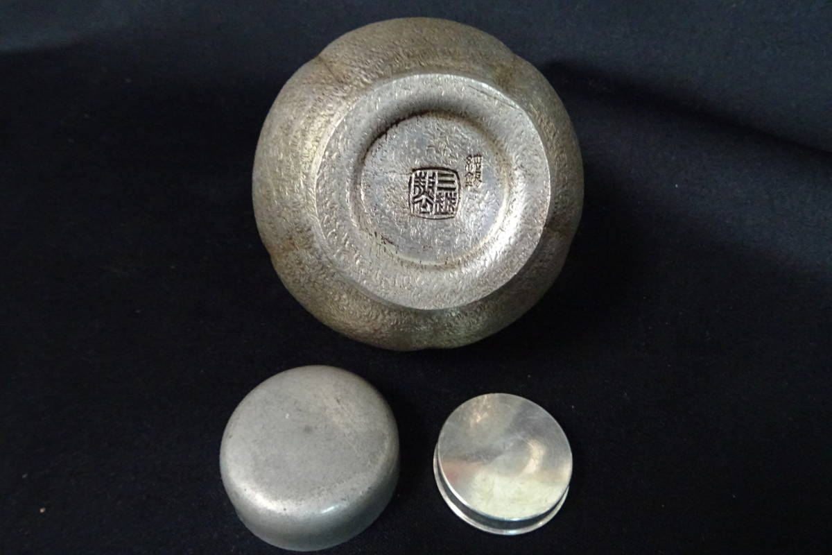 三越製 純錫 煎茶道具 錫製 茶壷 茶心壺 茶筒 茶道具 骨董