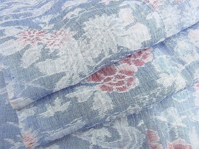 着物屋こころ■夏物　本場小千谷ちぢみ　草花文　着丈157cm　裄丈65cm　麻　逸品　A-ck1662