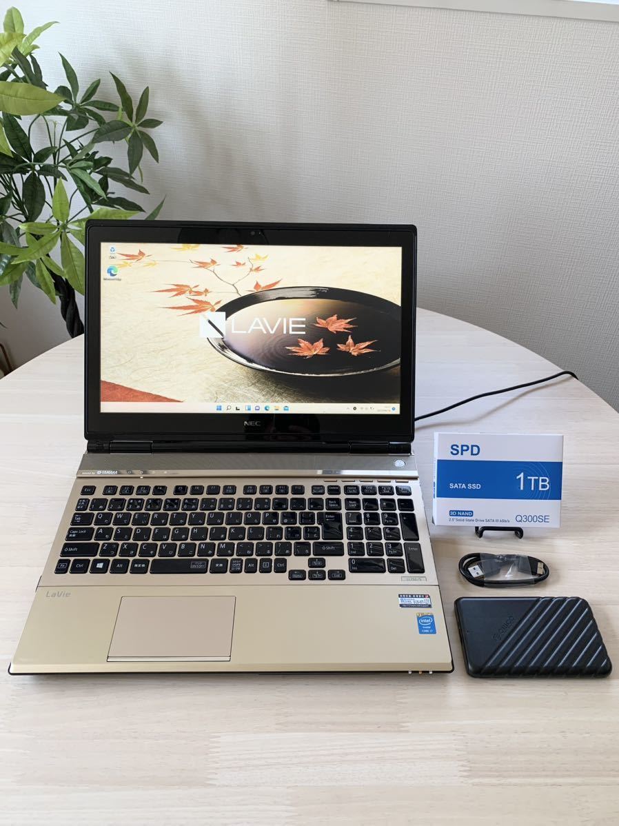 新品SSD1TB(1000GB)+HDD1000GB 新品メモリ16GB Core i7 LL750/S Windows11 タッチパネル Office2021 Blu-ray Webカメラ NEC LAVIE 1円 