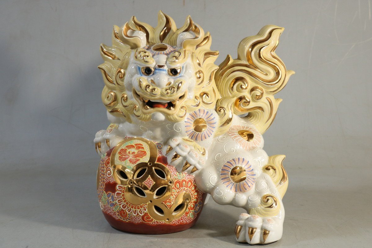 T441 九谷焼唐獅子/アンティーク/古道具/魔除け/置物/49216
