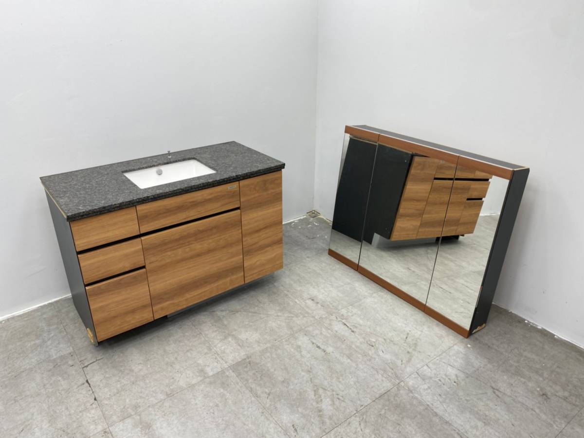 H3174☆展示美品☆リクシル☆洗面化粧台☆最高級御影石天板☆W1200