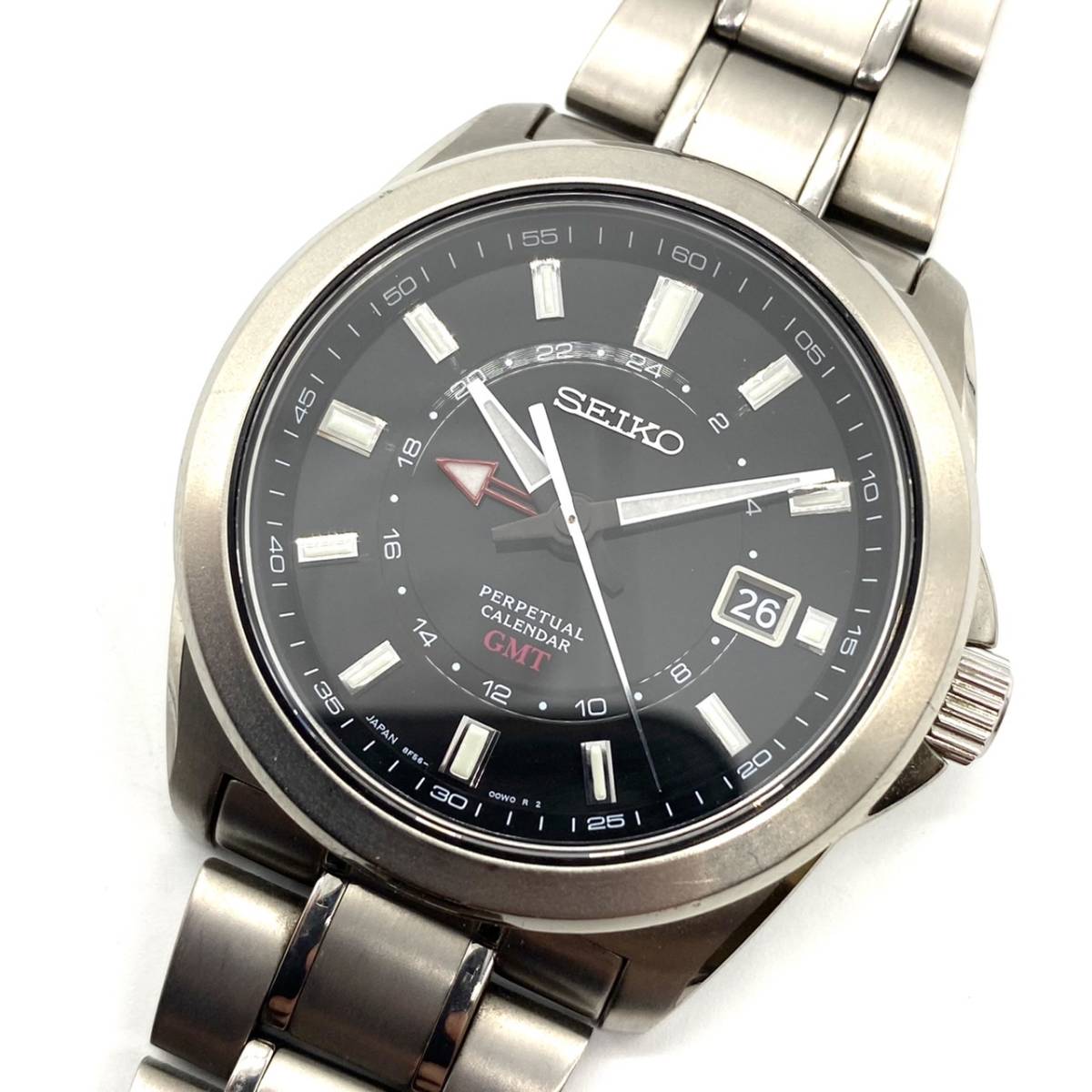 □SEIKO セイコー パーペチュアルカレンダー GMT 8F56-00M0 デイト 
