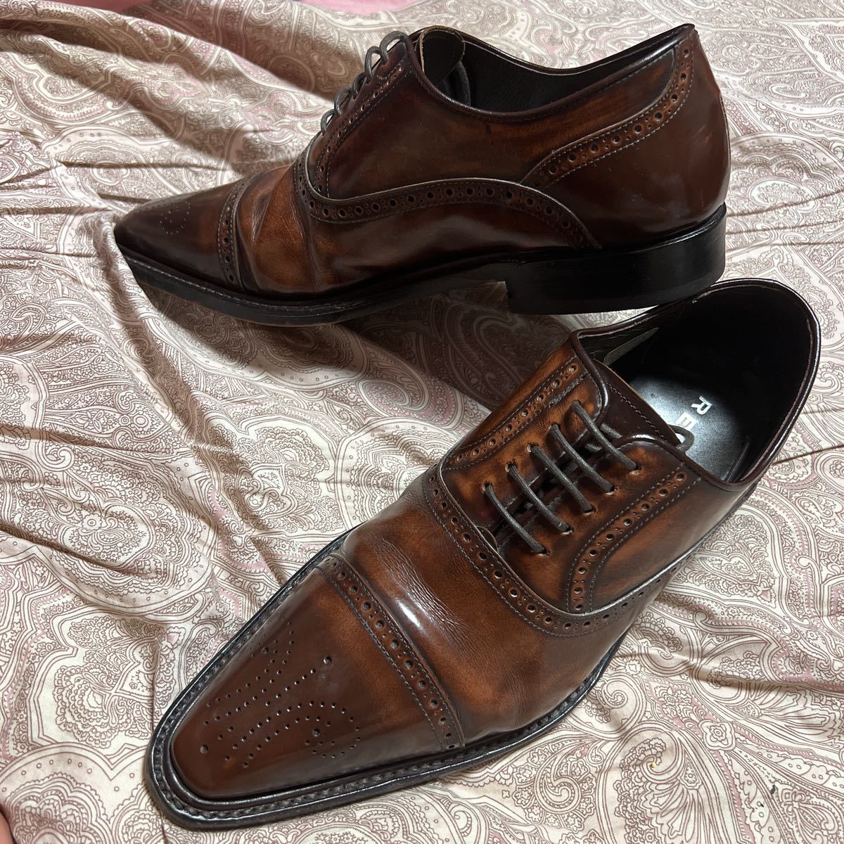 美品！3回のみ着用　リーガル　アンティーク染めレザー　高級本革製ビジネスシューズ25.5㎝　ストレートチップ　定価24200円　日本製