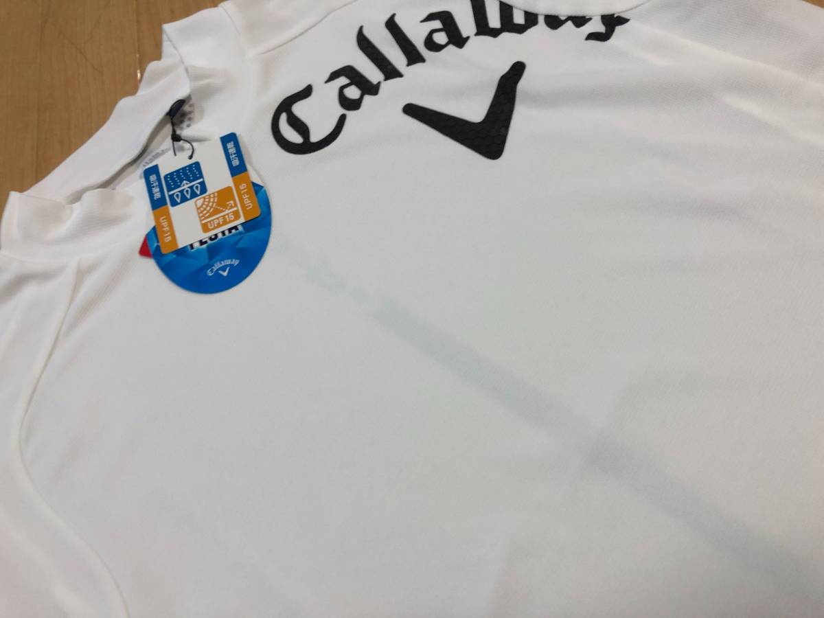Callaway(キャロウェイ)ロゴプリント 吸汗速乾性、+200cc WIND、クールフェスタ モックネック半袖シャツ C22134119(ホワイト)Ｌ